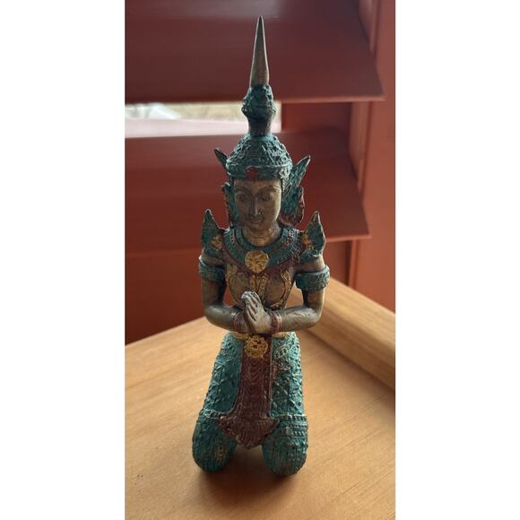 Vintage Thai Guardian Angel Theppanom Buddhist Sculpture Brass Statue Old Amulet - Picture 1 of 15